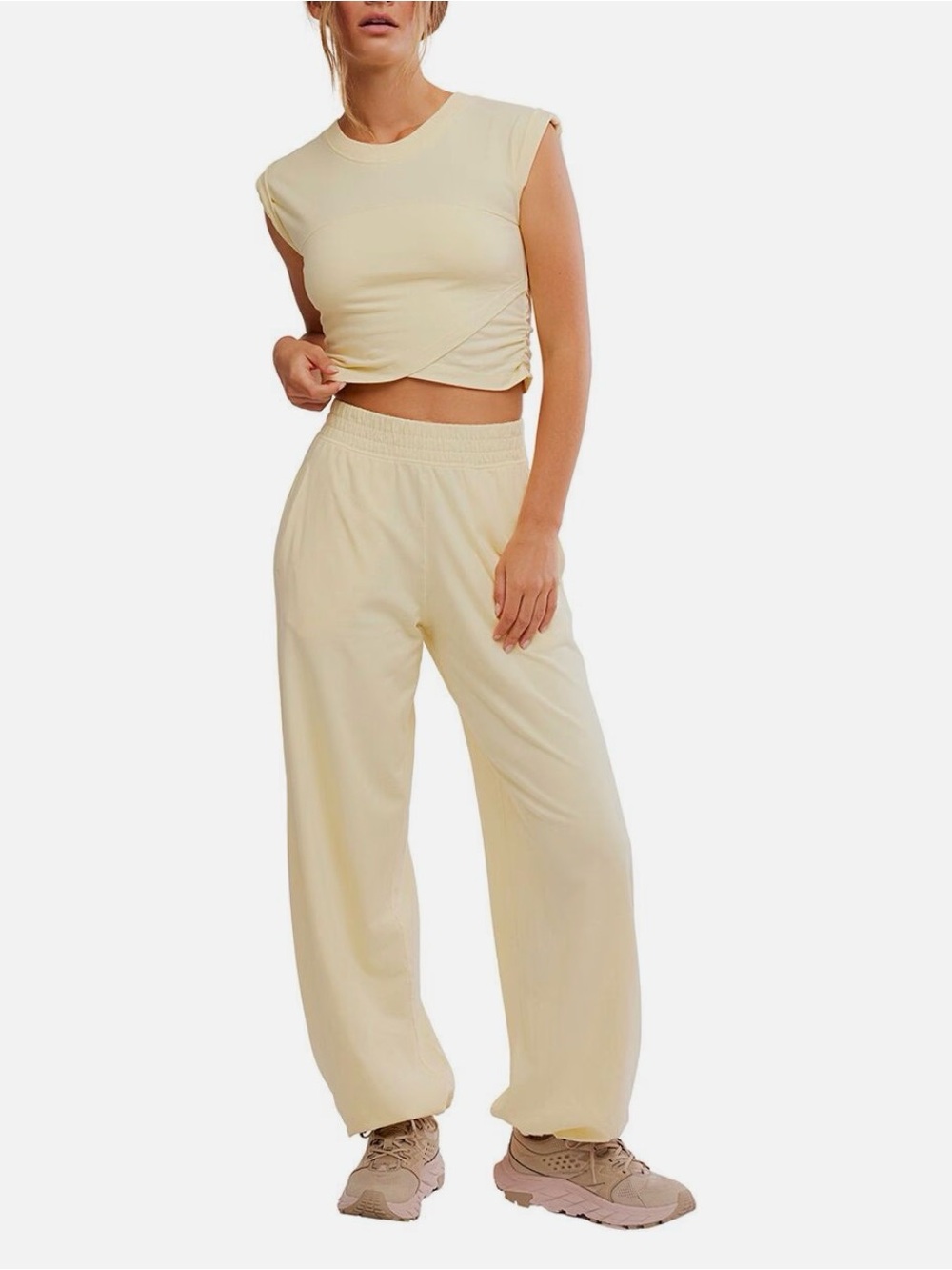 Free People Wide Leg Lounge Pants in Pale Yellow